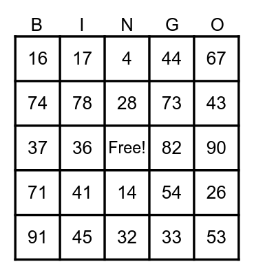 Math Facts Bingo Card