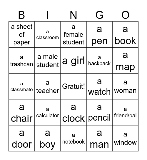 En classe - Leçon 1B Bingo Card