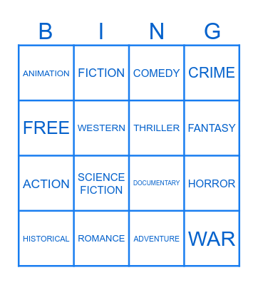 Movie Genres Bingo Card