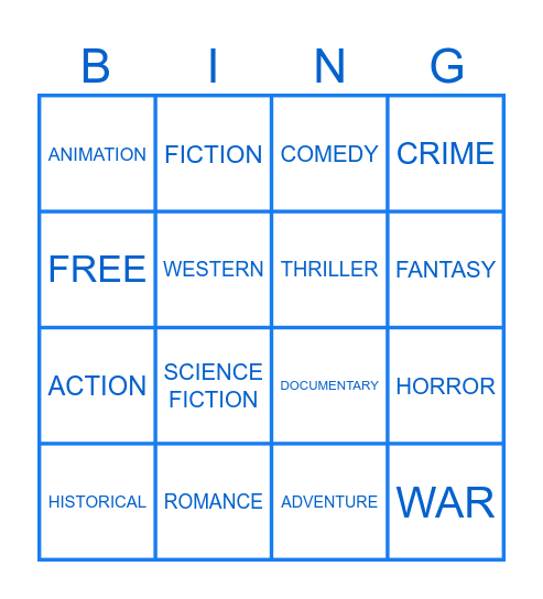 Movie Genres Bingo Card