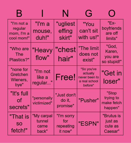 Mean Girls Bingo Card