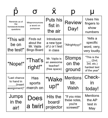 THE Mr. Vajda Bingo Board Bingo Card