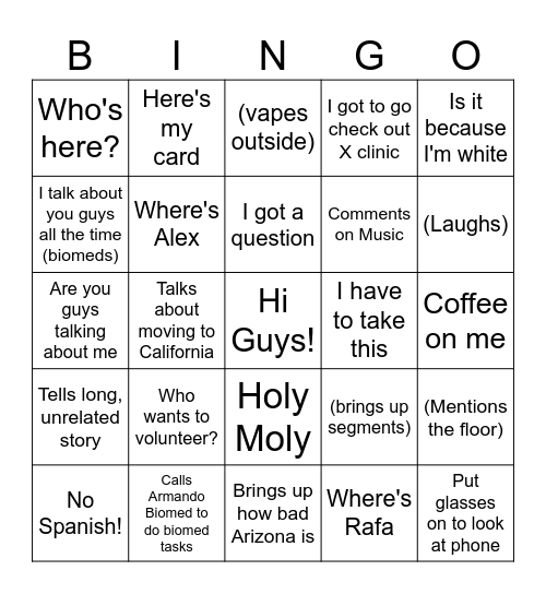 Jake Bingo Card