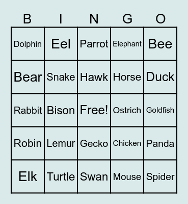 Animal Bingo - 2.10.25 Bingo Card