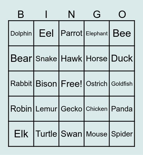 Animal Bingo - 2.10.25 Bingo Card