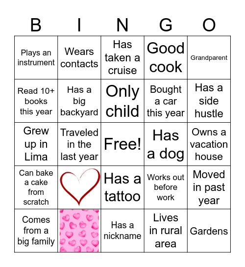 Valentines Week Getting to Know You BINGO Card