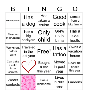 Valentines Week Getting to Know You BINGO Card