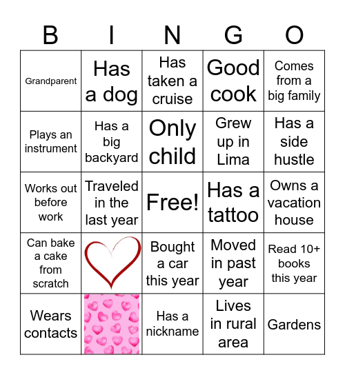 Valentines Week Getting to Know You BINGO Card