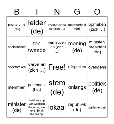 De sprong woordenlijst thema 6 Bingo Card