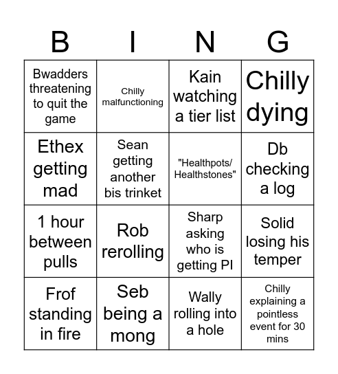 WGA Bingo Card
