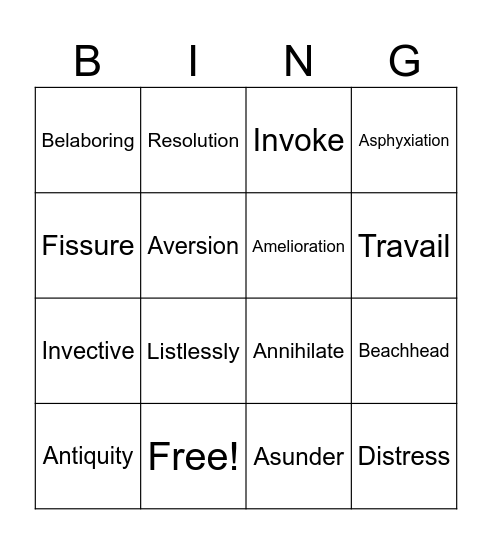 Metamorphosis Vocabulary Bingo Card