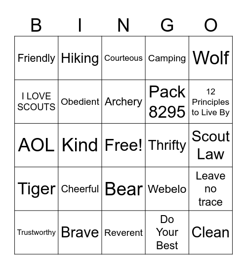 Scout Law Bingo Card