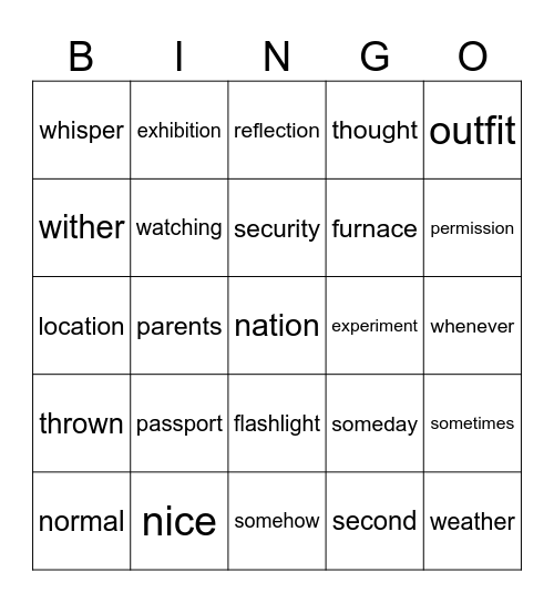 Mastery Test 5 Bingo Card