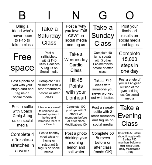 F45 Coral Springs West Bingo Card
