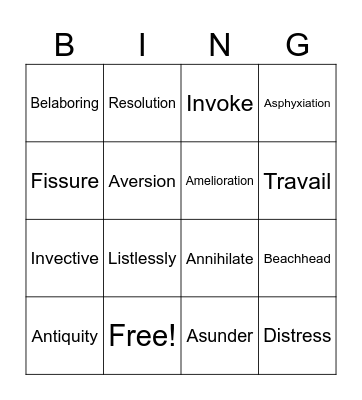 Metamorphosis Vocabulary Bingo Card