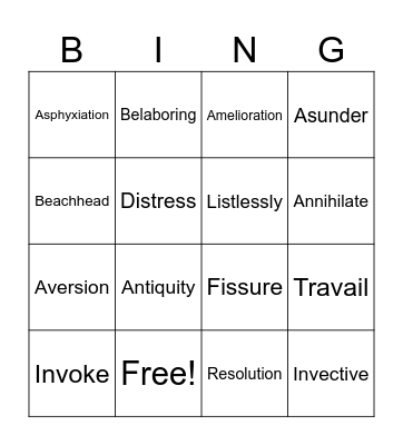 Metamorphosis Vocabulary Bingo Card