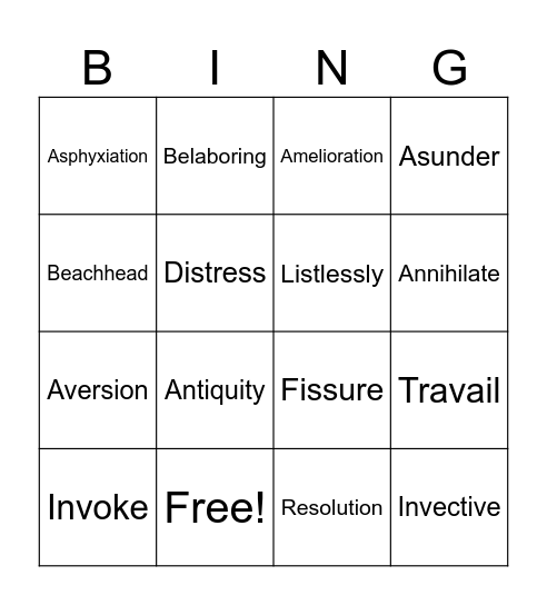 Metamorphosis Vocabulary Bingo Card
