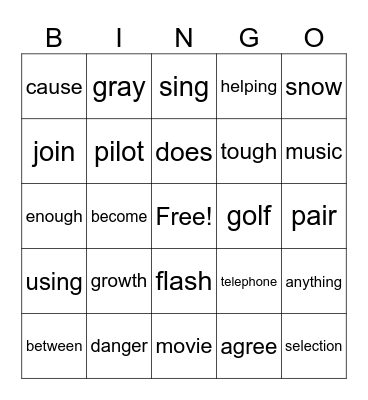word reading fluency Bingo Card