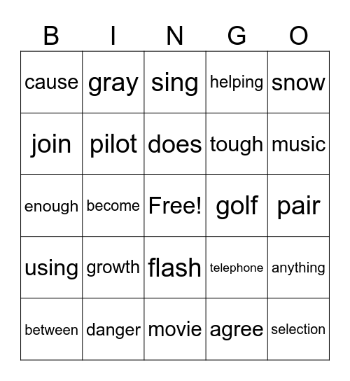 word reading fluency Bingo Card
