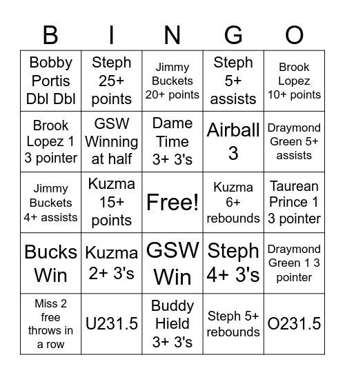 NBA Bingo Card