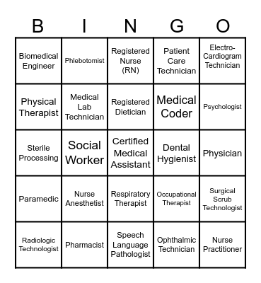 Health Career Bingo Card