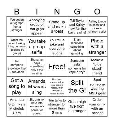 Bar Crawl Bingo! Bingo Card