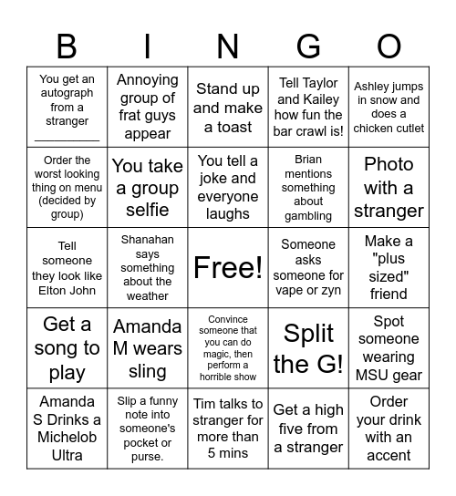 Bar Crawl Bingo! Bingo Card