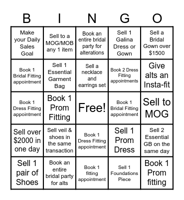 Bridal Bingo Card