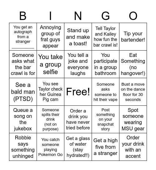 Bar Crawl Bingo! Bingo Card