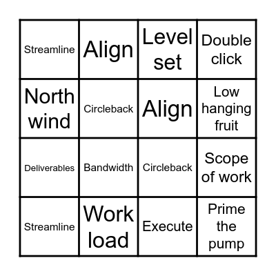 Corporate Lingo Bingo Card