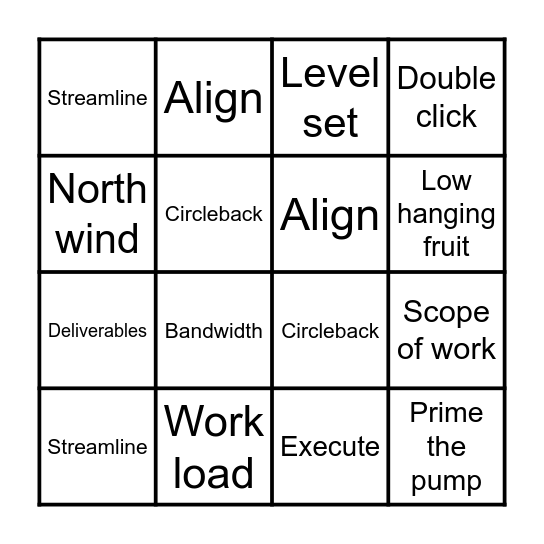 Corporate Lingo Bingo Card