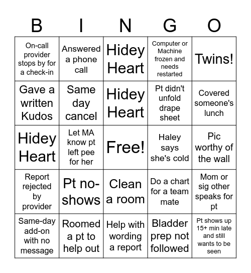 Bingo! U/S edition! Bingo Card