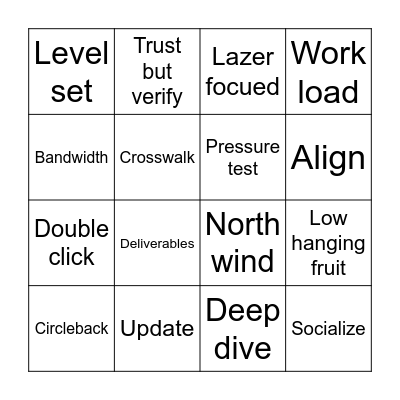 Corporate Lingo Bingo Card
