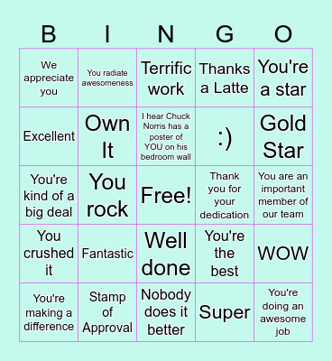 Appreciation BINGO!!! Bingo Card