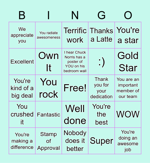 Appreciation BINGO!!! Bingo Card