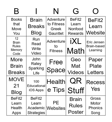 BeFit2Learn Bingo - Health/PE/PA Bingo Card