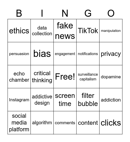 The Social Dilemma Bingo Card