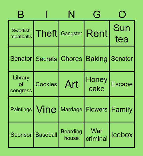 The Briar Club Bingo Card