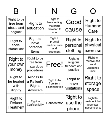 Advocacy Bingo Card