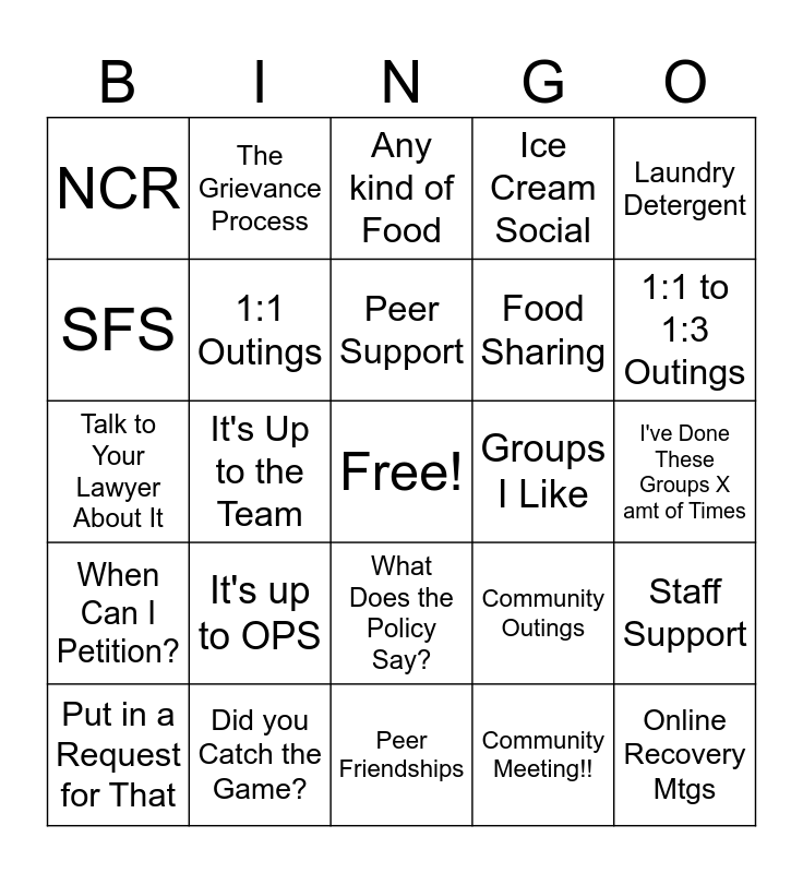 NCR Bingo Card