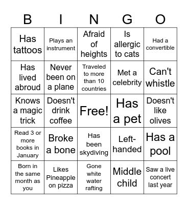 Human Bingo Card
