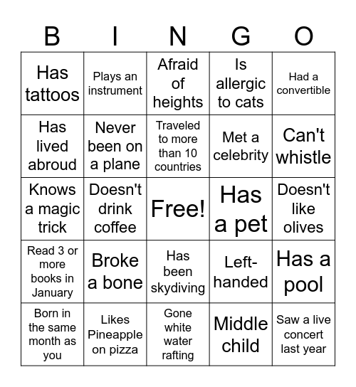 Human Bingo Card