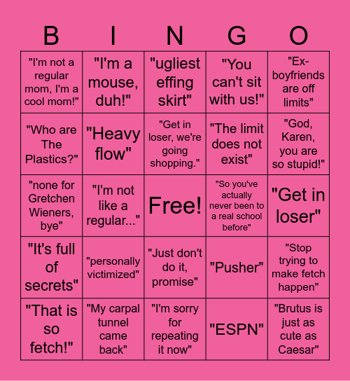 Mean Girls Bingo Card