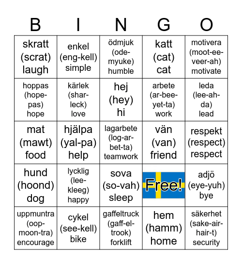 S-W-I-N-G-O (SWEDISH BINGO) Bingo Card