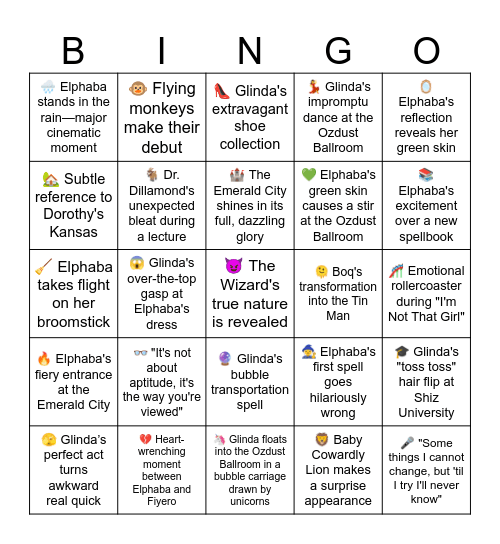 Wicked Bingo Card