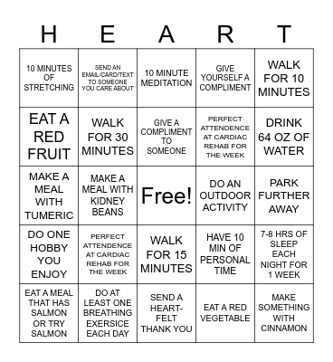 Heart Healthy Bingo Card