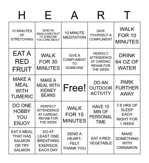 Heart Healthy Bingo Card