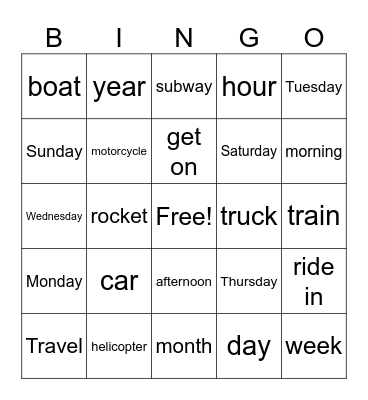 Travel  Bingo Card