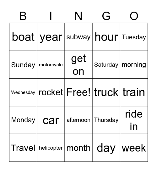 Travel  Bingo Card