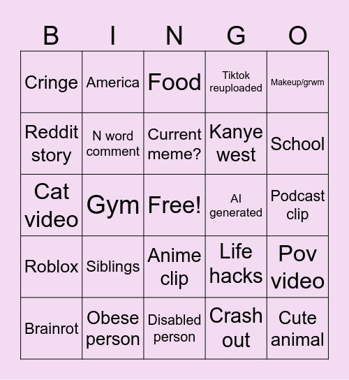 Instagram Reals Bingo Card